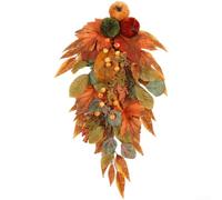 Autumn Harvest Wreath with Maple Leaves and Pumpkins for Thanksgiving Door | Rustic Artificial Garland for Home Wall Mantel Office Party Festival Creation Ready to Hang Seasonal Ornament