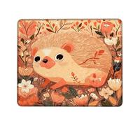 Autumn Hedgehog Floral Desk Mouse Pad, Warm Orange Cute Hedgehog Design Stitched Edge Mousepad, Rubber Non-Slip Washable Gaming Mouse Pad for Home and Office Square11.8 x9.8