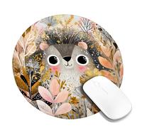 Autumn Hedgehog Floral Mouse Pad, Peach Gold Foliage Design Stitched Edge Gaming Mousepad, Rubber Non-Slip Washable Desk Pad for Home and Office, Fall Decor Round