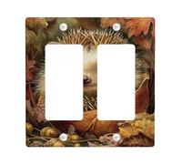 Autumn Hedgehog Light Switch Cover Plate/Outlet Covers, Cute Forest Animal Design for Home Decor, Fall Style Thermoplastic Wall Plates, Standard Size Double Rocker