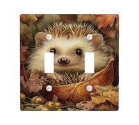 Autumn Hedgehog Light Switch Cover Plate/Outlet Covers, Cute Forest Animal Design for Home Decor, Fall Style Thermoplastic Wall Plates, Standard Size Double Toggle