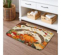 Autumn Hedgehog Quick Dry Bath Mat, Cute Animal Floral Absorbent Non Slip Shower Mat, Fall Flannel Washable Bath Rugs for Bathroom Toilet Restroom Decorative 16x24 Inch