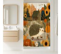 Autumn Hedgehog Shower Curtain, Warm Earthy Tones Cute Forest Animal Decor, Fall Bathroom Set with Sunflowers and Pumpkins, Rustic Cozy Waterproof Fabric 36x72 Inch