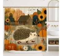 Autumn Hedgehog Shower Curtain, Warm Earthy Tones Cute Forest Animal Decor, Fall Bathroom Set with Sunflowers and Pumpkins, Rustic Cozy Waterproof Fabric 72x72 Inch