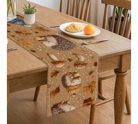 Autumn Hedgehog Table Runner, Cute Woodland Animals with Leaves and Mushrooms Fall Kitchen Dining Decor for Home Family Gatherings 13x72 Inch