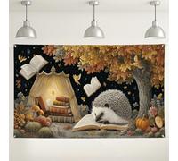 Autumn Hedgehog Wall Backdrop, Cozy Forest Scene Decorations, Cute Animal Theme Background for Photography, Fall Seasonal Party Supplies 71x43 Inch