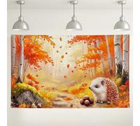 Autumn Hedgehog Wall Backdrop, Cute Forest Scene Decor, Fall Indoor/Outdoor Photography Background for Seasonal Celebrations 71x43 Inch