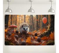 Autumn Hedgehog Wall Backdrop, Cute Forest Theme Decorative Photography Background, Fall Indoor/Outdoor Party Supplies for Kids Birthdays, Seasonal Celebrations 71x43 Inch