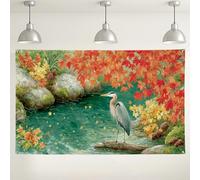 Autumn Heron Scenic Backdrop, Nature Water Landscape Artful Photography Background, Vibrant Leaves Decor for Indoor/Outdoor Events, Fall Seasonal Decorations 71x43 Inch