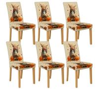 Autumn Highland Cow Chair Covers for Dining Chairs, Stretch & Washable Spandex Seat Protectors, Fun Decorative Slipcovers for Fall Kitchen 6PCS