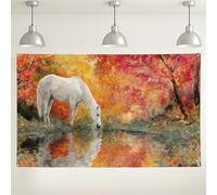 Autumn Horse Landscape Backdrop, Elegant Classic Nature Photography Backgrounds, Wildlife Scenic Decor for Parties and Events, Fall Seasonal Indoor/Outdoor Use 71x43 Inch