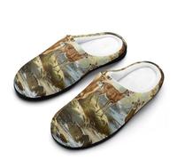 Autumn Hunting Deer in The Forests Comfy Women's Slippers Nonslip Indoor House Shoes 9-10（40-41）
