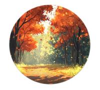 Autumn Illustration Style Round Area Rug Leaf Forest Path Pattern Rugs Orange-Red 200cm Area Rugs Washable Soft Carpet for Living Room Bedroom Apartment Lounge