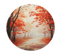 Autumn Illustration Style Round Area Rug Red Maple Forest Path Pattern Rugs Washable 80cm Area Rugs Non Slip Soft Thin Carpet for Home Office Apartment Decor