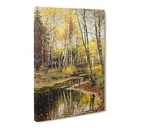 Autumn In The Birchwood By Peder Mork Monsted Classic Painting Canvas Wall Art Print Ready to Hang, Framed Picture for Living Room Bedroom Home Office Décor, 20x14 Inch (50x35 cm)