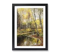 Autumn In The Birchwood By Peder Mork Monsted Classic Painting Framed Wall Art Print, Ready to Hang Picture for Living Room Bedroom Home Office Décor, Black A3 (34 x 46 cm)