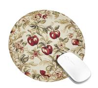 Autumn Inspired Fruits Design Mouse Pad, Warm Red Fruits Floral Stitched Edge Mousepad, Rubber Non-Slip Washable Gaming Pad for Home and Office Computer, Laptop Round 8x8 Inch