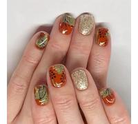 Autumn Inspired Press On Nails With Red Brown Glitters Tips Durability Artificial Nails For Daily Wear Press On Nail Red Brown Glitters