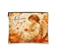 Autumn Joy Makeup Bag, Vintage Angel Floral Cosmetic Pouch for Women, Portable Canvas Zipper Organizer, Fall Travel Toiletry Bag, Orange, 7x9 Inch, Joy