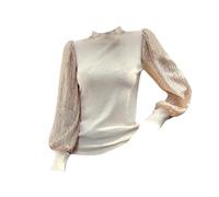 Autumn Jumpers for Women UK Women's Sequin Tops Sparkly Glitter Blouses Sequined Balloon Long Sleeve Shirts Tops for Party Clubwear Women's Jumpers Deals Plus Size Christmas Womens Sweater Beige