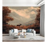 Autumn Jungle Mountain Scenery Wallpaper Paste The Wall 365x254cm(W x H) Mural Wallpaper 3D Effect for Living Room Fireplace Feature Wallpapers Animal Deer Wall Mural Bedroom