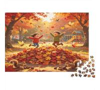 Autumn Kids Jumping Leaves 1000 Piece Jigsaw Puzzle Paper for Adults Fall Sunshine Playground Puzzle Game for Family Relaxation Home Decoration Gift 38x26cm/1000pcs
