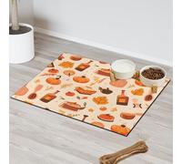 Autumn Kitchen Items Absorbent Dog Food Mat with Non-Slip Backing, 12 x 20 inch Feeding Mat for Puppy Cat Bowls, Spill-Proof Pet Diner Placemat for Kitchen Floors
