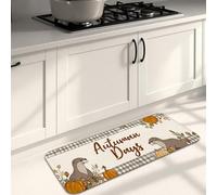 Autumn Kitchen Mats for Floor, Cute Otter and Pumpkin Pattern Soft Mats, Cushioned Comfort Washable Non Slip Decor Rugs for Kitchen Sinks Laundry Room Bathroom 16x47 Inch