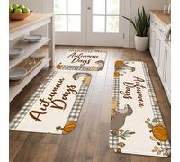 Autumn Kitchen Mats for Floor, Cute Otter and Pumpkin Pattern Soft Mats, Cushioned Comfort Washable Non Slip Decor Rugs for Kitchen Sinks Laundry Room Bathroom 3Pcs