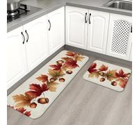 Autumn Kitchen Mats for Floor, Fall Leaves Acorn Cozy Mats, Cushioned Comfort Washable Non Slip Decor Rugs for Kitchen Sinks Laundryroom Bathroom 2PCS