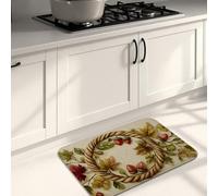 Autumn Kitchen Mats for Floor, Leafy Wreath Vintage Rustic Soft Mats, Cushioned Comfort Washable Non Slip Decor Rugs for Kitchen Sinks Laundryroom Bathroom 16x24 Inch