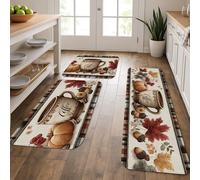 Autumn Kitchen Mats for Floor, Rustic Coffee Cup Warm Decor Rugs, Cushioned Comfort Washable Non Slip Runner Mats for Kitchen Sinks Laundryroom Bathroom 3Pcs
