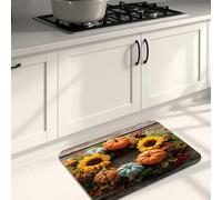 Autumn Kitchen Mats for Floor, Rustic Pumpkin and Sunflower Design Soft Mats, Cushioned Comfort Washable Non Slip Decor Rugs for Kitchen Sinks Laundryroom Bathroom 20x31 Inch
