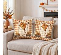 Autumn Kite and Pumpkins Harvest Theme Throw Pillow Covers 18x18 Set of 2