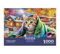 Autumn Kitten 1000 Pieces Sturdy Paper Personalized Kitten in Cozy Blanket Puzzle for Eco-Conscious Buyers Stress Relief Couple Activity Rainy Day 38x26cm/1000pcs