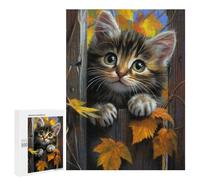 Autumn Kitten Fence Painting Puzzle 1000 Teile Schwer Puzzle Spielzeug Lernspiel Impossible Herausforderungsspielzeug Für Erwachsene Kinder 500 PCS