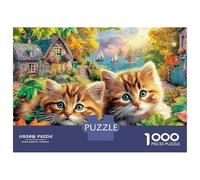 Autumn Kittens 1000 Pc Sturdy Cardboard Classic Jigsaw Puzzle Forest Pet for Adults And Kids Age 12+, Impossible Hard Difficult Challenge, Decompression And Wall Decor, Ultimate Relaxation 52x38cm/100