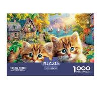 Autumn Kittens Thousand Pieces Two Kittens Painterly Stylecardboard Puzzle Home Decor Giftable Sturdy Wall Decor Clear Print Easy to Assemble 52x38cm/1000pcs