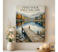 Autumn Lake Cabin Landscape House Canvas Wall Art 16x20