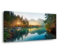 Autumn Lake Large Stretched Canvas Wall Art For Living Room Bedroom Home Decoration, Mordern Morning Sunrise View Print Picture Painting Decor Giclee Artwork, Gallery Wrapped Gift, Inner Frame 20x40