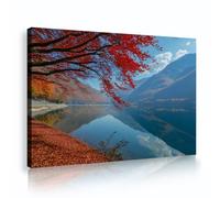 Autumn Lake Mountain Reflection Canvas Wall Art Red Tree Leaves Nature Photography Aesthetics Wall Poster for Living Room Bedroom Office 55x80cm Innerframe