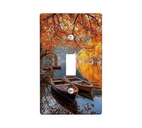 Autumn Lake Scene Light Switch Cover Plate, Orange Fall Leaves and Boats for Home Decor, Thermoplastic Wall Plates, Standard Size Single Toggle