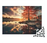 Autumn Lake Sunset 1000 Piece Leisure Puzzle for Adults Sunset Lake Lone Tree Premium Thick Sturdy Challenging Stress Relief 70x50cm/1000pcs