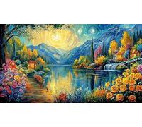 Autumn lakeside cabin at sunset Jigsaw Puzzle for Kids 1000 Pieces - Fun and Challenging Game for Adults Family 38x52/1000pcs