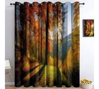 Autumn Landscape Blackout Curtains 46 x 90 Inch, Sunlight In The Forest Fallen Leaves Thermal Insulated, Soundproof & Noise Reducing Curtains for Living Room, Bedroom and Kids Room