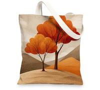 Autumn Landscape Canvas Tote Bags, Artistic Fall Scene Reusable Grocery Bags, Lightweight Washable Shoulder Strap Canvas Bags for Gym Outdoor Travel Beach Picnic 13x15 Inch