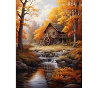 Autumn Landscape Diamond Art Painting Kits, DIY 5D Diamond Painting Kits for Adults, Full Drill Diamond Art Forest Rivers 60x80cm/24x32inch, Crystal Arts Crafts for Home Wall Decor Gifts -YZ1426
