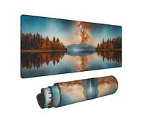 Autumn Landscape Large Gaming Mouse Pad, Orange Blue Scenic Mountains Stitched Edge Mousepad, Rubber Non-Slip Washable Gaming Mouse Pad for Home and Office Computer, Laptop 12x32 Inch