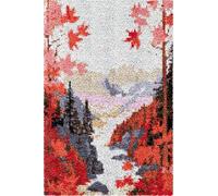 Autumn Landscape Latch Hook Rug Kits for Adults Beginners,Maple Forest,DIY Crochet Rug Making Kit with Printed Patterns Rug Making for Home Decoration Gifts,60x90cm