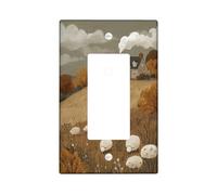 Autumn Landscape Light Switch Cover Plate, Warm Earth Tones with Cozy Cottage and Sheep Design, Thermoplastic Wall Plate, Standard Size Single Rocker